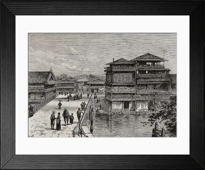 Framed Print : Japan (1891). Osaka. Image from 'The Illustrated London News'. Etching. AISA / Everett Collection**US SALES ONLY**