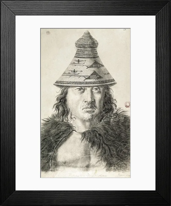 Framed Print : America. Canada. Expedition of Malaspina (1789-1794). Tlupanamabu, cacique of the Nutka island. Pen and charcoal drawing by Toms Suria. Drawing. SPAIN. Madrid. Navy Museum