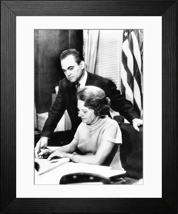 Framed Print : Governor Lurlee and Governor George pose at the executive desk in the Alabama State Capitol. Lurleen Wallace, was elected as a surrogate for her husband Framed Print : Governor Lurlee and Governor George pose at the executive desk in the Alabama State Capitol. Lurleen Wallace, was elected as a surrogate for her husband