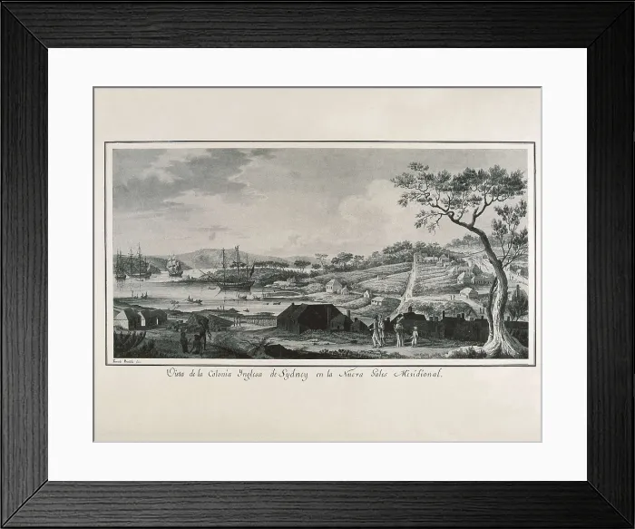 Framed Print : Australia (18th c.). English colony of New South Wales. Drawing by Fernando Brambila illustrating the scientific expedition of Alejandro Malaspina (1789-1794). Litography. SPAIN Framed Print : Australia (18th c.). English colony of New South Wales. Drawing by Fernando Brambila illustrating the scientific expedition of Alejandro Malaspina (1789-1794). Litography. SPAIN