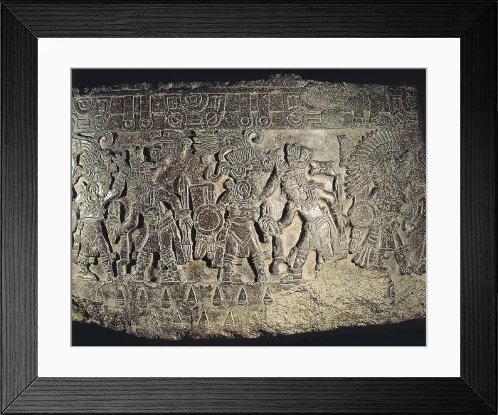 Framed Print : Stone of Tizoc (Temalacatl). 1325-1521. Late post-classical period. Aztec art. Relief on rock. MEXICO. Mexico City. National Museum of Anthropology. Proc: MEXICO. Mexico City