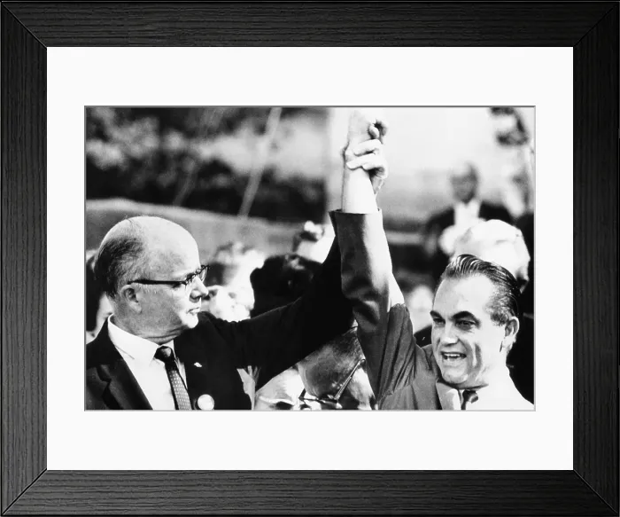 Framed Print : Segregationist solidarity. Georgia Gov. Lester Maddox leads cheers for Alabama Gov. and American Independent Party presidential candidate George Wallace