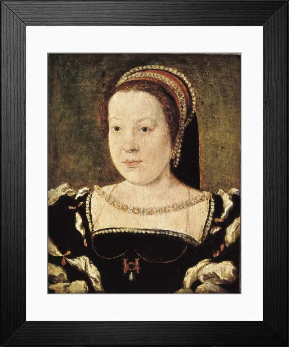 Framed Print : LYON, Corneille de (h. 1500-1575). Catherine de medicis. ca. 1548. Renaissance art. Oil on wood. FRANCE. Chantilly. Muse Cond (Cond Museum) Framed Print : LYON, Corneille de (h. 1500-1575). Catherine de medicis. ca. 1548. Renaissance art. Oil on wood. FRANCE. Chantilly. Muse Cond (Cond Museum)
