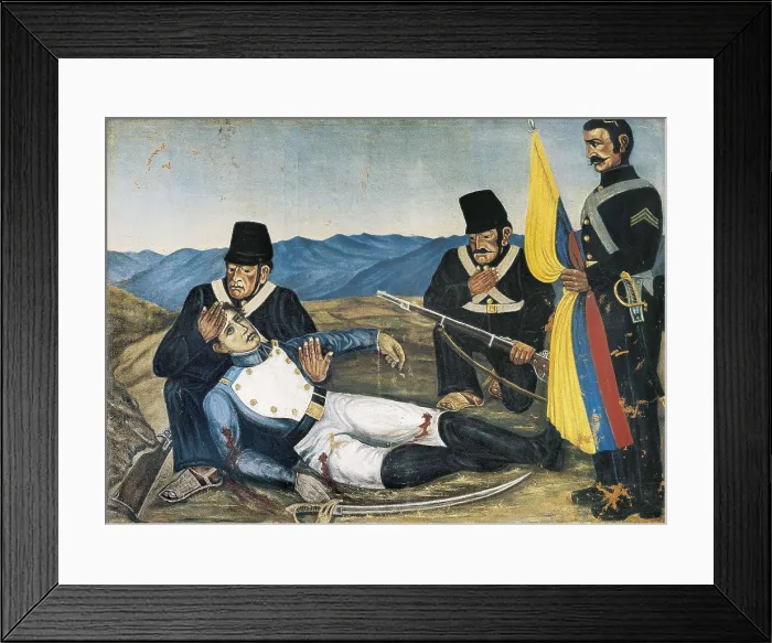 Framed Print : Ecuador. Process of Independence (1822). Battle of Pichincha. Death of Abdn Caldern. Anonymous painting. Oil on canvas. ECUADOR. Quito. Eloy Alfaro Military School