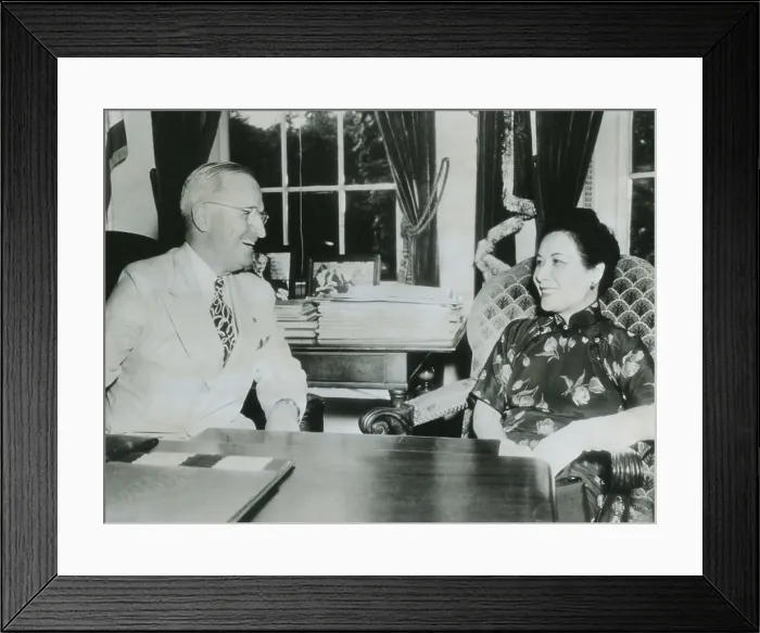 Framed Print : Madame Chiang Kai-Shek meeting with President Truman at the White House. The influential wife of the Chinese beleaguered leader was admired during China's struggles in WW II Framed Print : Madame Chiang Kai-Shek meeting with President Truman at the White House. The influential wife of the Chinese beleaguered leader was admired during China's struggles in WW II