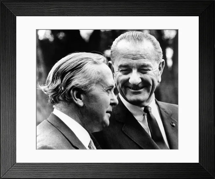 Framed Print : President Lyndon Johnson meeting British Prime Minister Harold Wilson. The Anglo-American special relationship was strained by differences over US Vietnam policy. June 8, 1967 Framed Print : President Lyndon Johnson meeting British Prime Minister Harold Wilson. The Anglo-American special relationship was strained by differences over US Vietnam policy. June 8, 1967
