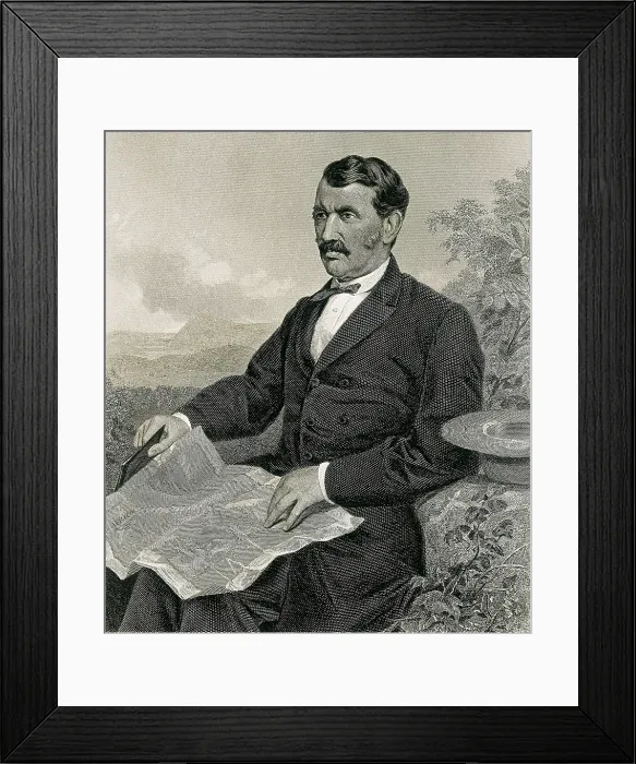 Framed Print : LIVINGSTONE, David (1813-1873). Portrait of Livingstone appeared at the French magazine 'L'Illustration'. Etching. SPAIN. Madrid. National Library Framed Print : LIVINGSTONE, David (1813-1873). Portrait of Livingstone appeared at the French magazine 'L'Illustration'. Etching. SPAIN. Madrid. National Library