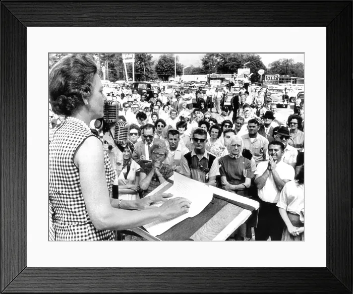 Framed Print : Lurleen Wallace, a surrogate candidate for her husband, Governor George Wallace, makes a campaign speech in the Alabama Democratic primary. April 28, 1966