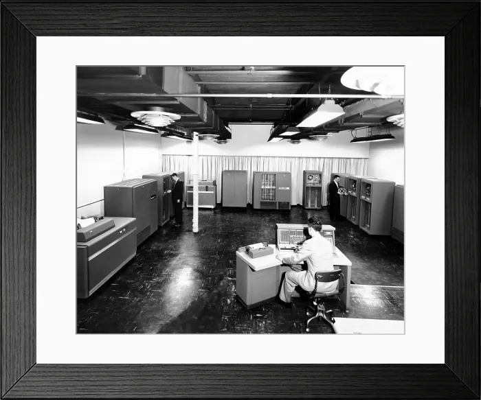 Framed Print : Partial view of the new IBM type 702 electronic data processing machine, a giant brain designed for business Framed Print : Partial view of the new IBM type 702 electronic data processing machine, a giant brain designed for business