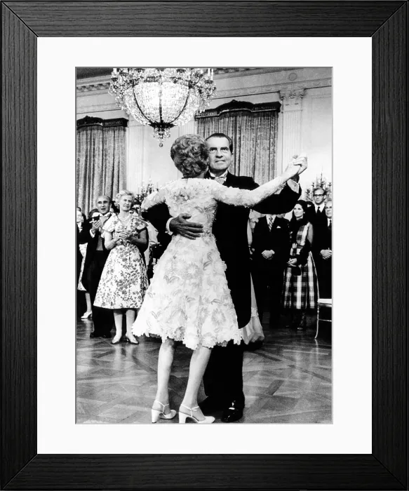 Framed Print : President Richard Nixon dances with the First Lady at Tricia's wedding reception. For this occasion, he broke a personal Quaker rule against dancing in public. June 12, 1971 Framed Print : President Richard Nixon dances with the First Lady at Tricia's wedding reception. For this occasion, he broke a personal Quaker rule against dancing in public. June 12, 1971