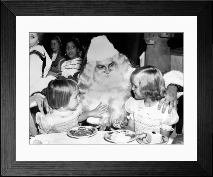 Framed Print : Julie, 4, and Patricia, 6, daughters of Vice President-elect Richard Nixon, with Santa Claus. The girls were at the annual International Children's Christmas broadcast. Dec Framed Print : Julie, 4, and Patricia, 6, daughters of Vice President-elect Richard Nixon, with Santa Claus. The girls were at the annual International Children's Christmas broadcast. Dec