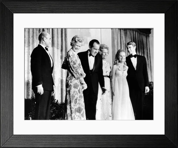 Framed Print : Tricia Nixon's engagement to Edward Cox is announced. At the White House party, L-R: Col. And Mrs. Howard Ellis Cox, parents of the groom-to-be; Pres