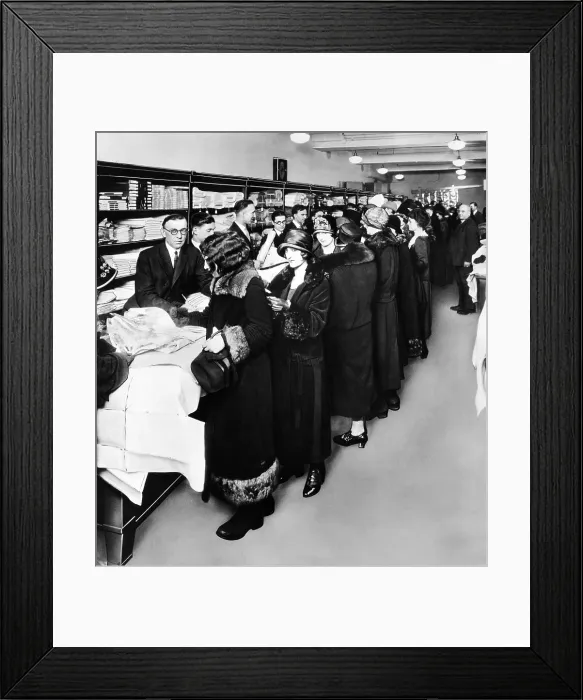 Framed Print : Women eagerly shop across the counter at a newly opened Sears retail store. The First Sears Retail stores opened in 1925 in Chicago Framed Print : Women eagerly shop across the counter at a newly opened Sears retail store. The First Sears Retail stores opened in 1925 in Chicago