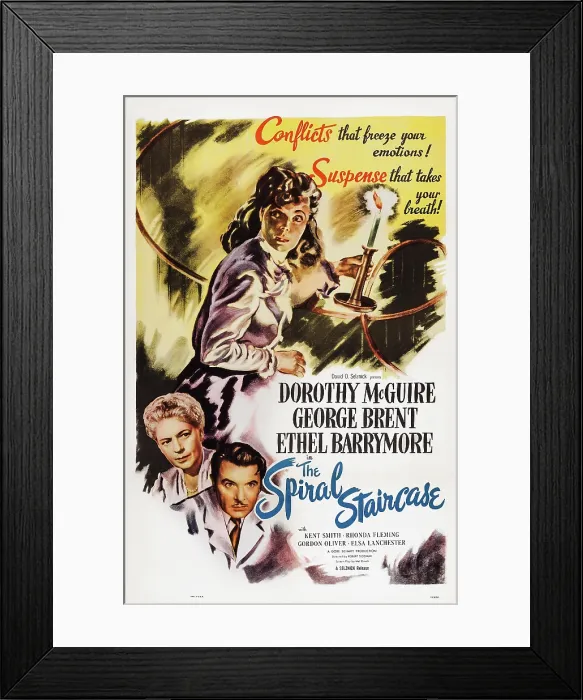 Framed Print : THE SPIRAL STAIRCASE, US poster art, Dorothy McGuire, Ethel Barrymore, George Brent, 1946