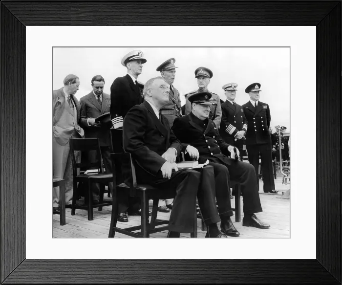 Framed Print : The Atlantic Conference, Franklin Roosevelt & Churchill with their chief advisors aboard H.M.S. Prince of Wales, Aug. 12, 1941