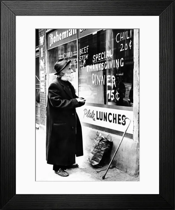 Framed Print : Chicago homeless man on Thanksgiving, 1952