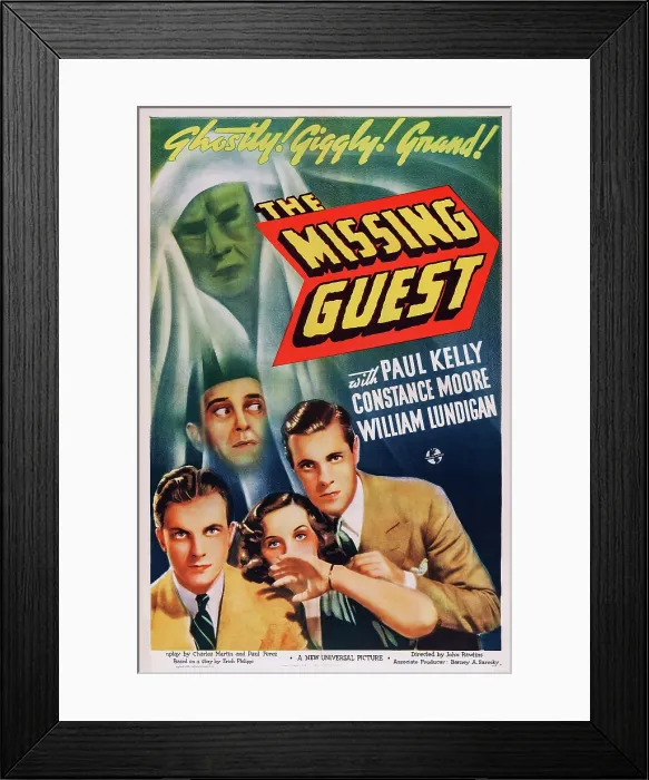 Framed Print : THE MISSING GUEST, US poster art, William Lundigan (front left), Constance Moore (front center), Paul Kelly (right), 1938