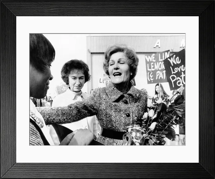 Framed Print : First Lady Pat Nixon visiting Detroit. She was campaigning with Republican US Senate candidate Lenore Romney. Romney, whose campaign was managed by her son, Mitt. She lost. Oct