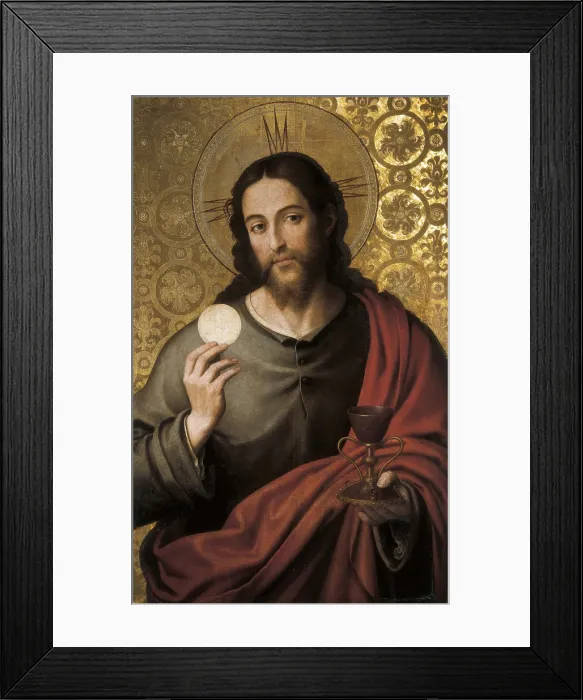 Framed Print : JUANES, Juan de (1523-1579). Eucharistic Saviour. c. 1560-1570. Renaissance art. Oil on wood. SPAIN. Valencia. San Pio V Fine Arts Museum. AISA / Everett Collection**US SALES ONLY**