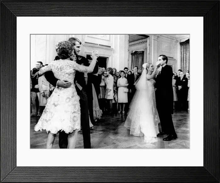 Framed Print : Nixon-Cox White House Wedding Reception. President Nixon dances with Tricia and the First Lady with the groom, Edward Cox Framed Print : Nixon-Cox White House Wedding Reception. President Nixon dances with Tricia and the First Lady with the groom, Edward Cox