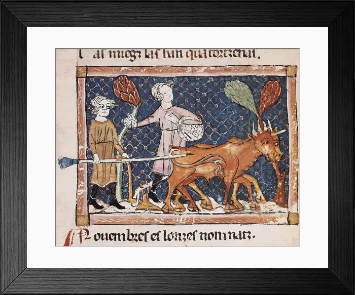 Framed Print : ERMENGAUD OF BEZIERS (13th century). Brviaire d'amour (Breviary of Love). 13th c. The Month of April. Provenal School. Romanesque art. Miniature Painting. SPAIN