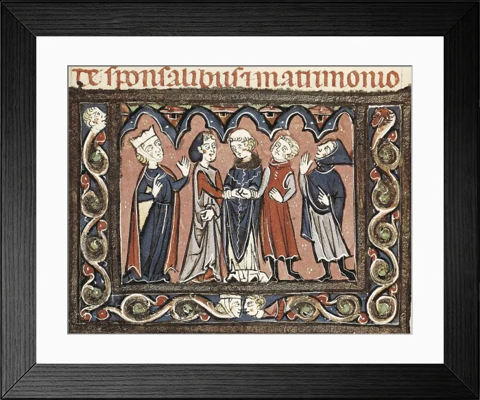 Framed Print : Medieval epistles by Juan Andrs. Wedding scene. Gothic art. Miniature Painting. FRANCE. Laon. Bibliothque municipale de Laon (Municipal Library of Laon)