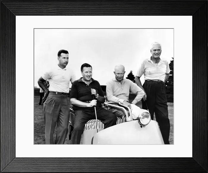 Framed Print : President Dwight Eisenhower with his golfing partner, Henry Ford II. L-R: Golf Pro Norman Palmer, Henry Ford II, President Eisenhower, Howard Cushing, Pres