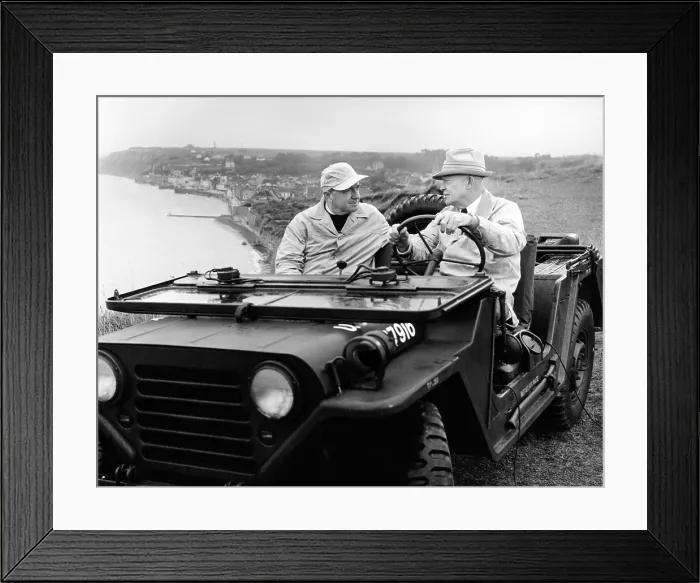 Framed Print : Former President Eisenhower with Walter Cronkite above Normandy's beaches. They were making a documentary, D-Day Plus 20 Years. 1964