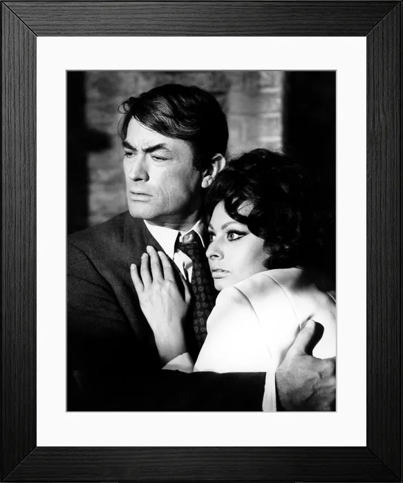 Framed Print : ARABESQUE, from left, Gregory Peck, Sophia Loren, 1966