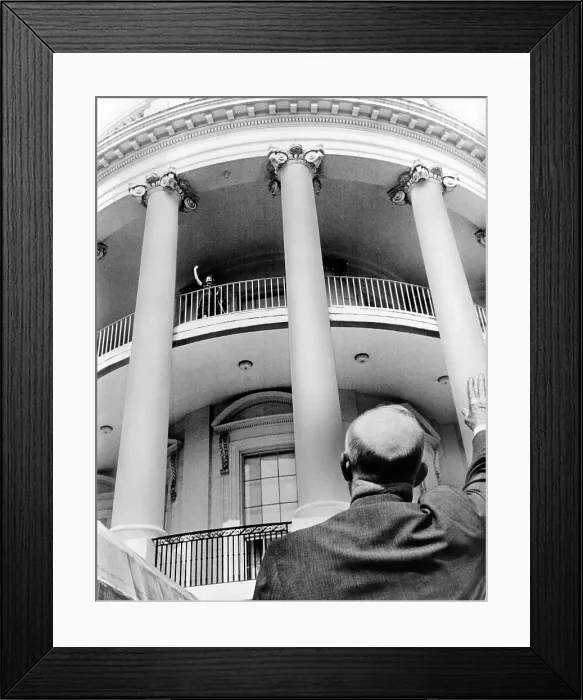Framed Print : President Eisenhower waves to his wife Mamie from the White House lawn. Ca. 1953-1960 (CSU_ALPHA_226) CSU Archives / Everett Collection