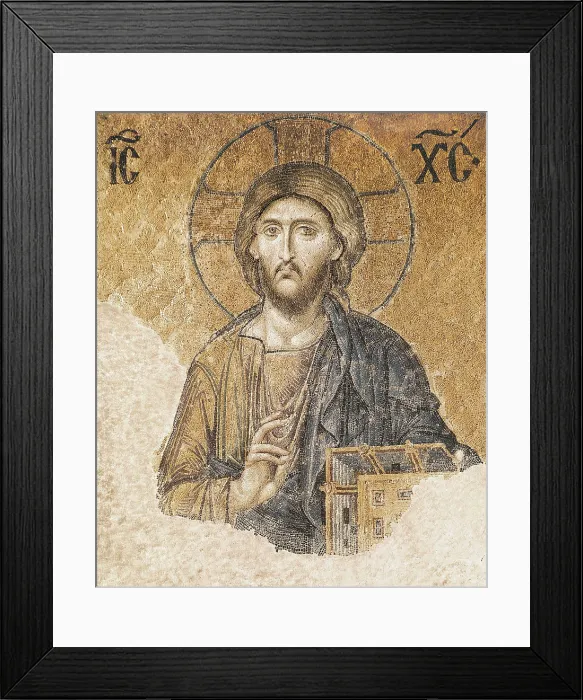 Framed Print : Jesus Christ Blessing. 11th c. TURKEY. Istanbul. Hagia Sophia (Basilica of St. Sophia). Work located at the southern side of the higher gallery. Middle Byzantine art. Mosaic Framed Print : Jesus Christ Blessing. 11th c. TURKEY. Istanbul. Hagia Sophia (Basilica of St. Sophia). Work located at the southern side of the higher gallery. Middle Byzantine art. Mosaic