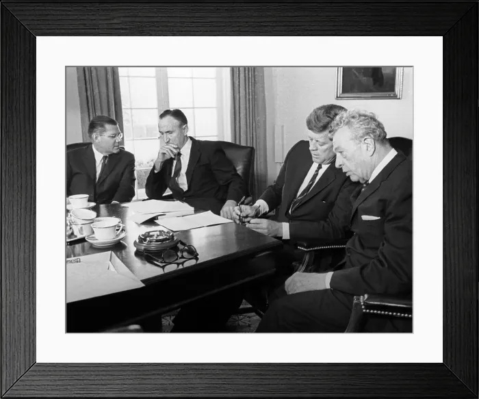 Framed Print : 1963 Test Ban Treaty. President John Kennedy meets with Senate leaders to get bipartisan support for the nuclear test ban treaty Framed Print : 1963 Test Ban Treaty. President John Kennedy meets with Senate leaders to get bipartisan support for the nuclear test ban treaty