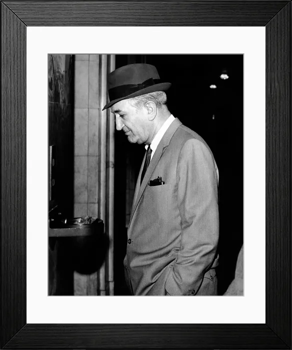 Framed Print : Joseph (Joe Bananas) Bonanno arrives at Federal Courthouse in New York on May 17, 1966 to surrender to federal authorities 19 months after his disappearance