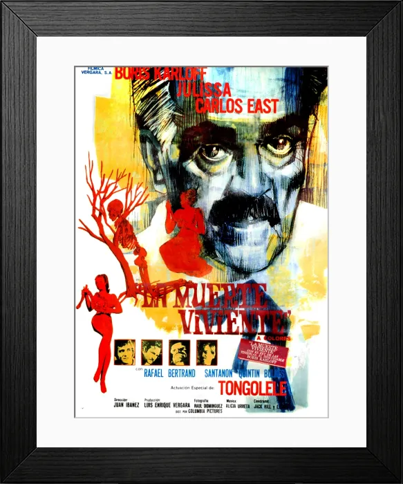 Framed Print : ISLE OF THE SNAKE PEOPLE, (aka LA MUERTE VIVIENTE aka SNAKE PEOPLE, aka ISLE OF THE LIVING DEAD), Mexican poster art, Boris Karloff (top), 1971