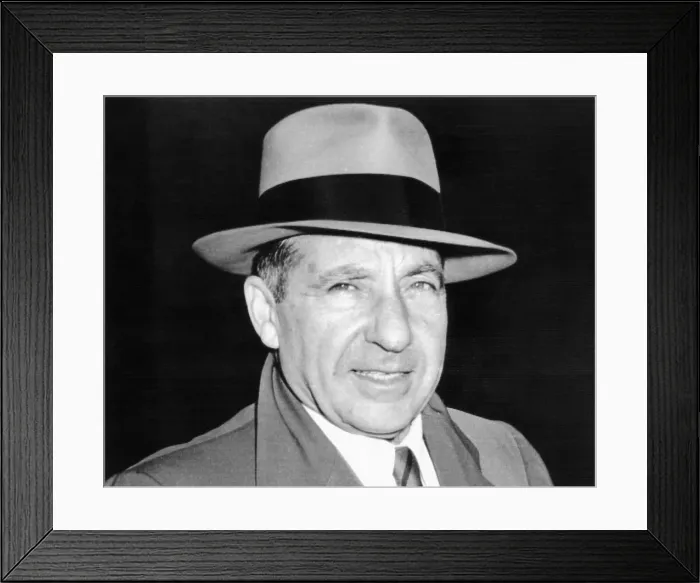Framed Print : Frank Costello boss of the Genovese crime family. He is leaving New York's Federal Courts Building after a jury found him guilty of income tax evasion April 13, 1954 Framed Print : Frank Costello boss of the Genovese crime family. He is leaving New York's Federal Courts Building after a jury found him guilty of income tax evasion April 13, 1954