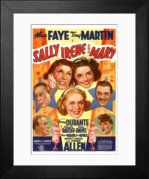 Framed Print : SALLY, IRENE AND MARY, (middle row) Fred Allen, Alice Faye, Tony Martin, (top) Joan Davis, Marjorie Weaver, (bottom left) Jimmy Durante, 1938, (c) 20th Century Fox