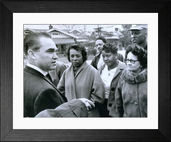 Framed Print : Alabama Gov. George Wallace talks to residents of an African American neighborhood that was bombed