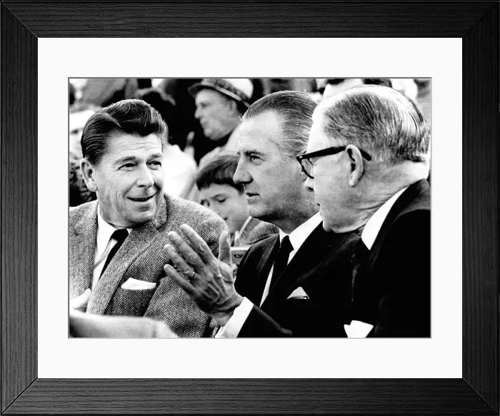 Framed Print : Republicans at a Los Angeles Rams and the Minnesota Vikings game. L-R: California Gov. Ronald Reagan; VP Spiro Agnew; Senator George Murphy. Dec. 7, 1969
