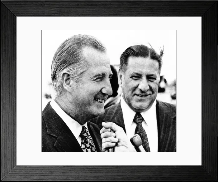 Framed Print : VP Spiro Agnew with Mayor Frank Rizzo at Philadelphia's airport. They were both rough speaking politicians who posed law and order solutions to complex issues. May 5, 1972 Framed Print : VP Spiro Agnew with Mayor Frank Rizzo at Philadelphia's airport. They were both rough speaking politicians who posed law and order solutions to complex issues. May 5, 1972