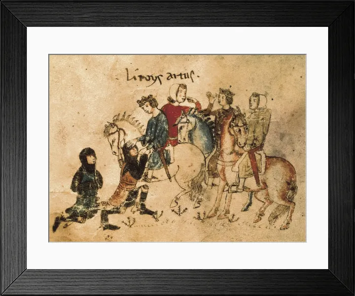 Framed Print : The Knights Esclabor and Arphasar offer their services to King Arthur. Illustration of the French manuscript 'Meliadus, frre de Tristan' (14th c.). Gothic art Framed Print : The Knights Esclabor and Arphasar offer their services to King Arthur. Illustration of the French manuscript 'Meliadus, frre de Tristan' (14th c.). Gothic art