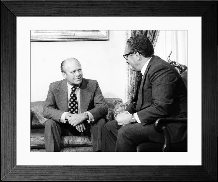 Framed Print : President Gerald Ford and Secretary of State, Henry Kissinger, meeting shortly after President Nixon's resignation. Aug. 10-12, 1974