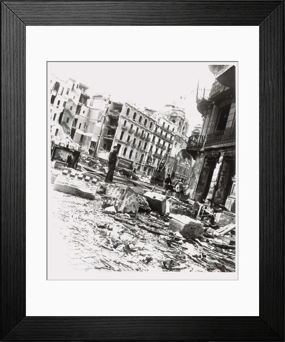Framed Print : SPAIN. Barcelona. Spanish Civil War (1936-1939). Barcelona. Bombardment in Gran Va de les Corts Catalanes. AISA / Everett Collection**US SALES ONLY**