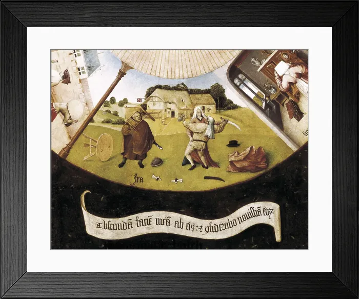 Framed Print : Bosch, Hieronymus Van Aeken, called (1450-1516). Table of the Seven Deadly Sins. 1475 - 1480. Detail of the anger. Flemish art. Oil on wood. SPAIN. Madrid. Prado Museum Framed Print : Bosch, Hieronymus Van Aeken, called (1450-1516). Table of the Seven Deadly Sins. 1475 - 1480. Detail of the anger. Flemish art. Oil on wood. SPAIN. Madrid. Prado Museum
