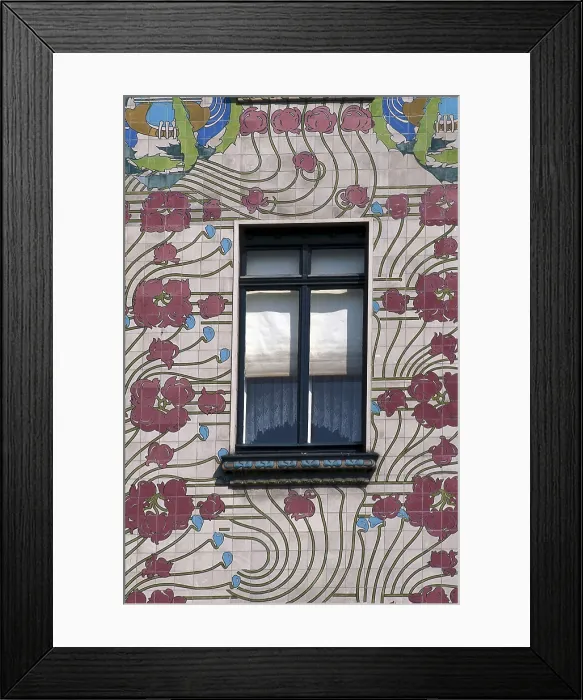 Framed Print : Majolika House. 1898. AUSTRIA. Vienna. Linke Wienzeile. Decorative detail from the facade. Building situated at the street Linke Wienzeile n40. Vienna Sezession. Architecture