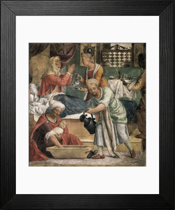 Framed Print : LUINI, Bernardino (1480-1532). Nativity of Mary. 1520-1523. Birth of the Virgin. Frescoe transferred to canvas. Renaissance art. Fresco. ITALY. Milan. Pinacotheca of Brera