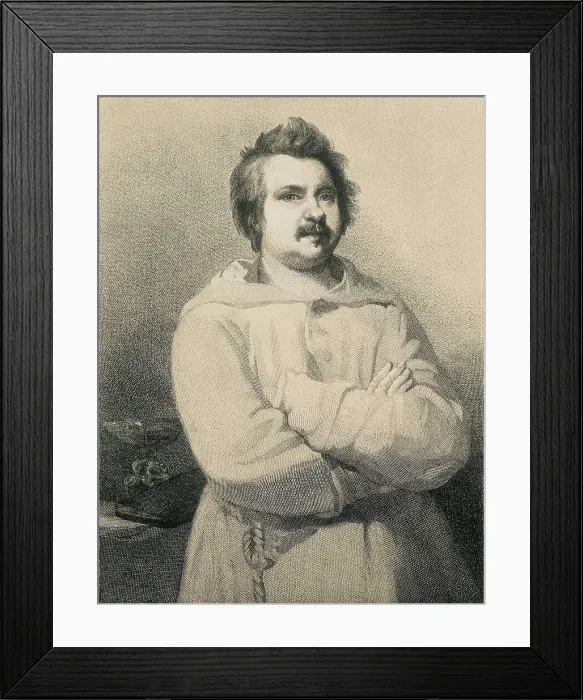 Framed Print : BALZAC, Honor de (1799-1850). Portrait of Balzac wearing a monk's habit; executed after Louis Boulanger's painting that is preserved in the Fine Arts Museum of Tours