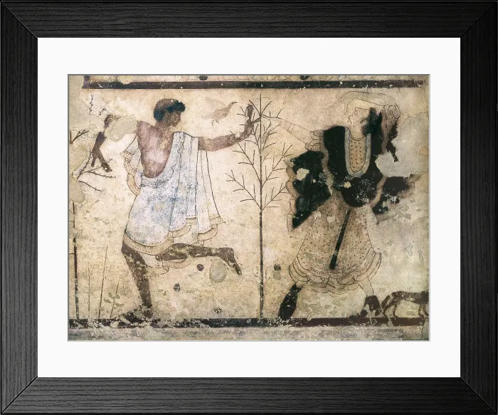 Framed Print : Giustiniani Tomb. 2nd half 5th c. BC. ITALY. Tarquinia. Necropolis of Monterozzi. Giustiniani Tomb.. Dancers. Etruscan art. Fresco. AISA / Everett Collection**US SALES ONLY**
