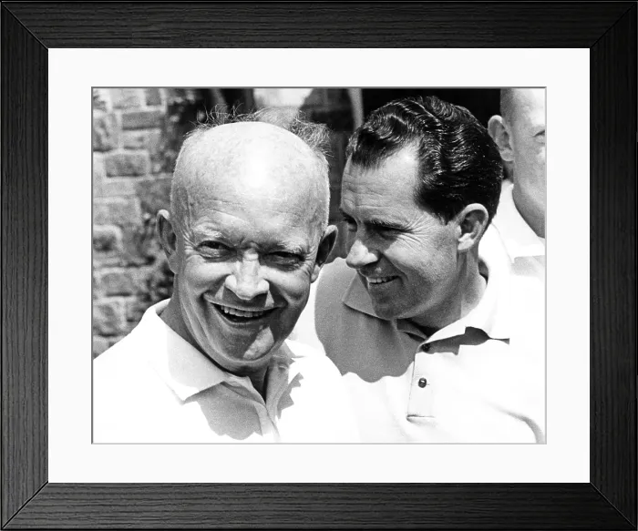 Framed Print : Former President Dwight Eisenhower and his Vice President, Richard Nixon meet to play golf Framed Print : Former President Dwight Eisenhower and his Vice President, Richard Nixon meet to play golf