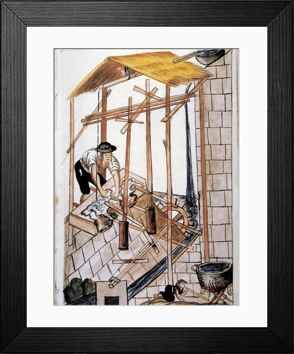 Framed Print : Trujillo del Per (end 18th c.): drawings and watercolours made by order of the bishop D. Baltasar Jaime Martnez Compan. Indians shaking clothes. Engraving. SPAIN. Madrid