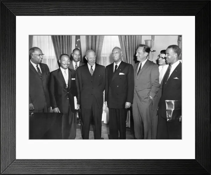 Framed Print : President Eisenhower meets with African American leaders. L-R: Lester Granger, National Urban league; Martin Luther Jr. King, Southern Leadership Conference; E